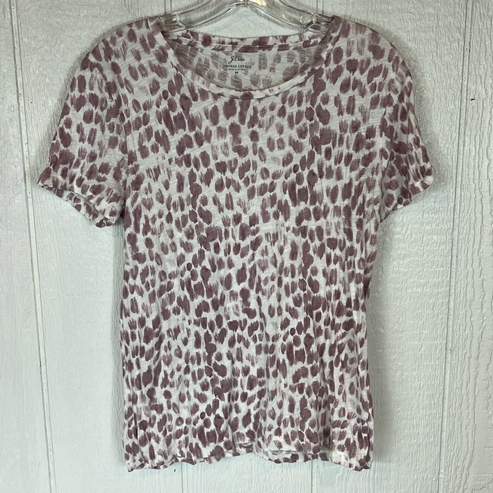 J. Crew White and Purple Leopard Print Top Medium